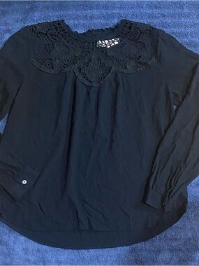 Loft black Lace-Yoke Long-Sleeve Women's Top